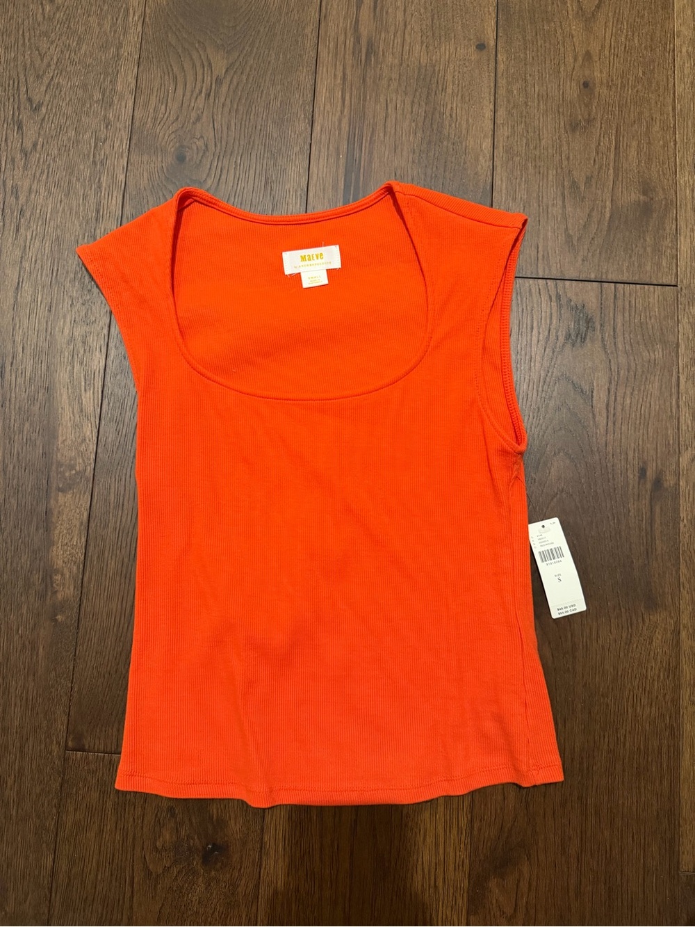 Maeve Scoop Neck Ribbed Tank Top - Bright Orange